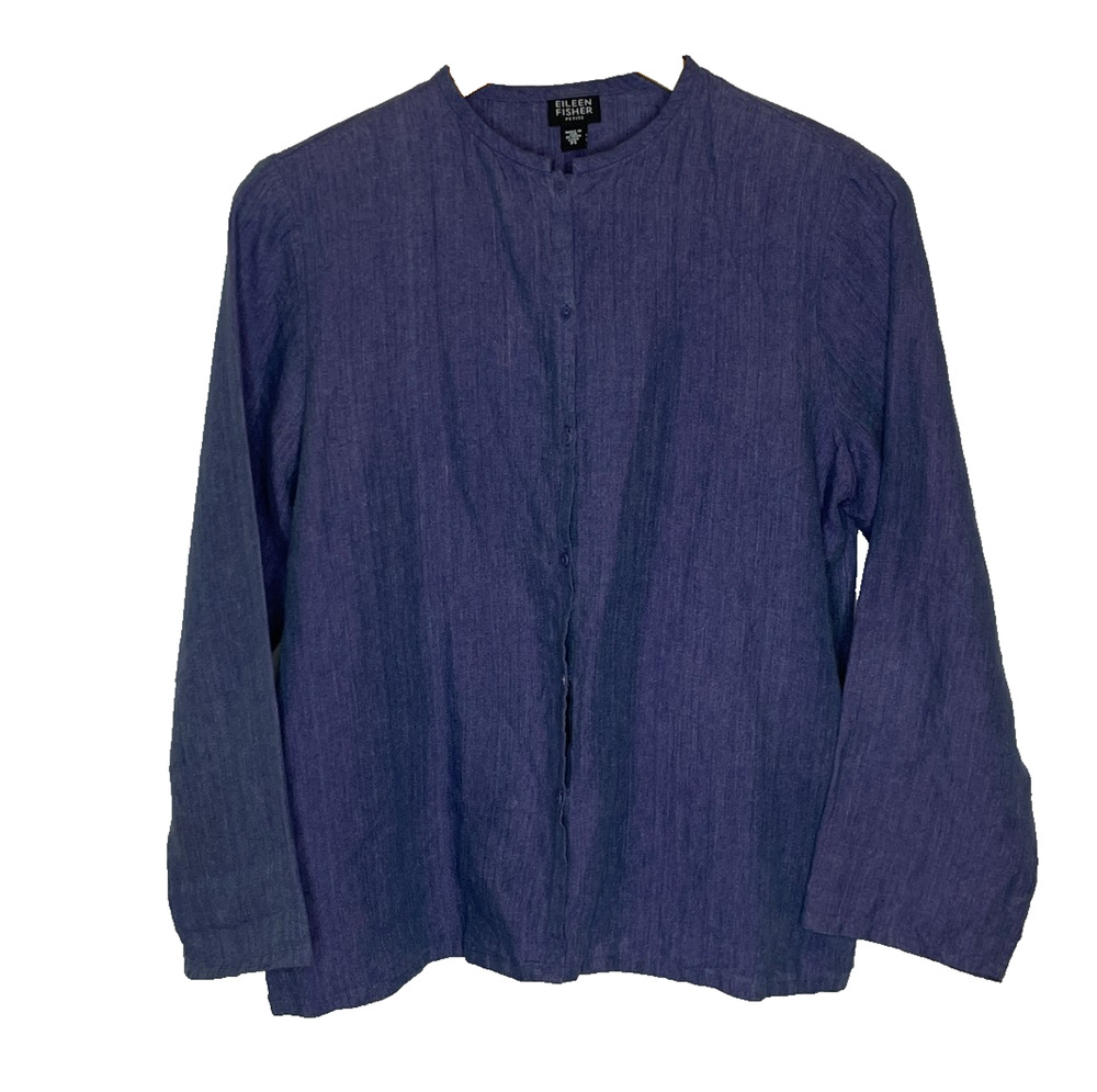 Women's Petite Small Eileen Fisher Irish Linen Button Down Blue Shirt